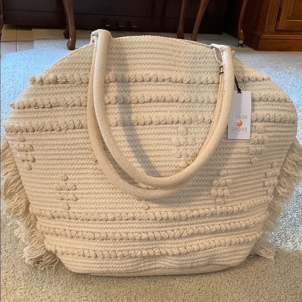 Shade & Shore Off White Fringe Large Beach Bag And Or Tote Bag NWT